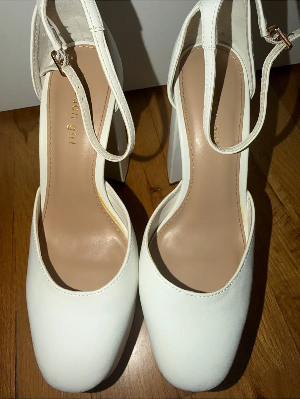 Madden Girl White Platform Block Heel Pumps with Ankle Strap